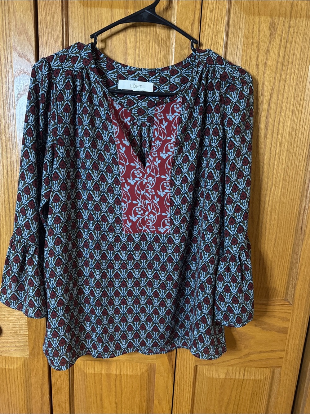 LOFT Printed Red & blue Boho Blouse
